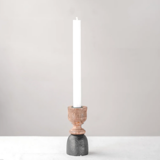 Black + Wood Candle Holder, The Feathered Farmhouse