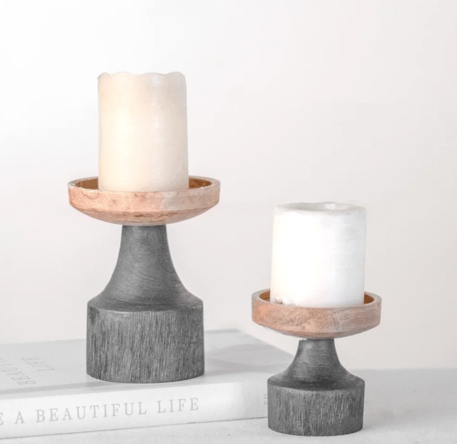 Wood + Black Candle Holder, The Feathered Farmhouse