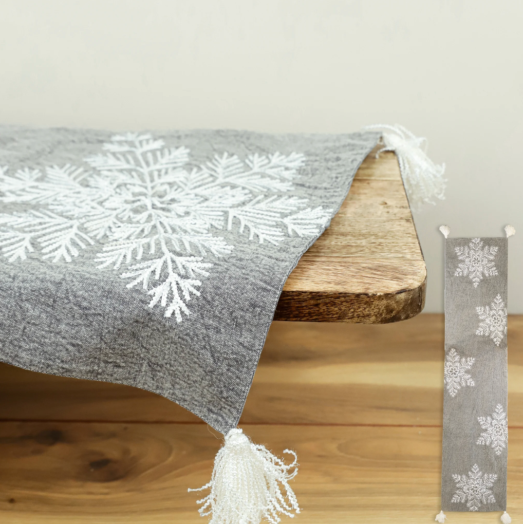 Grey Snowflake Table Runner, The Feathered Farmhouse