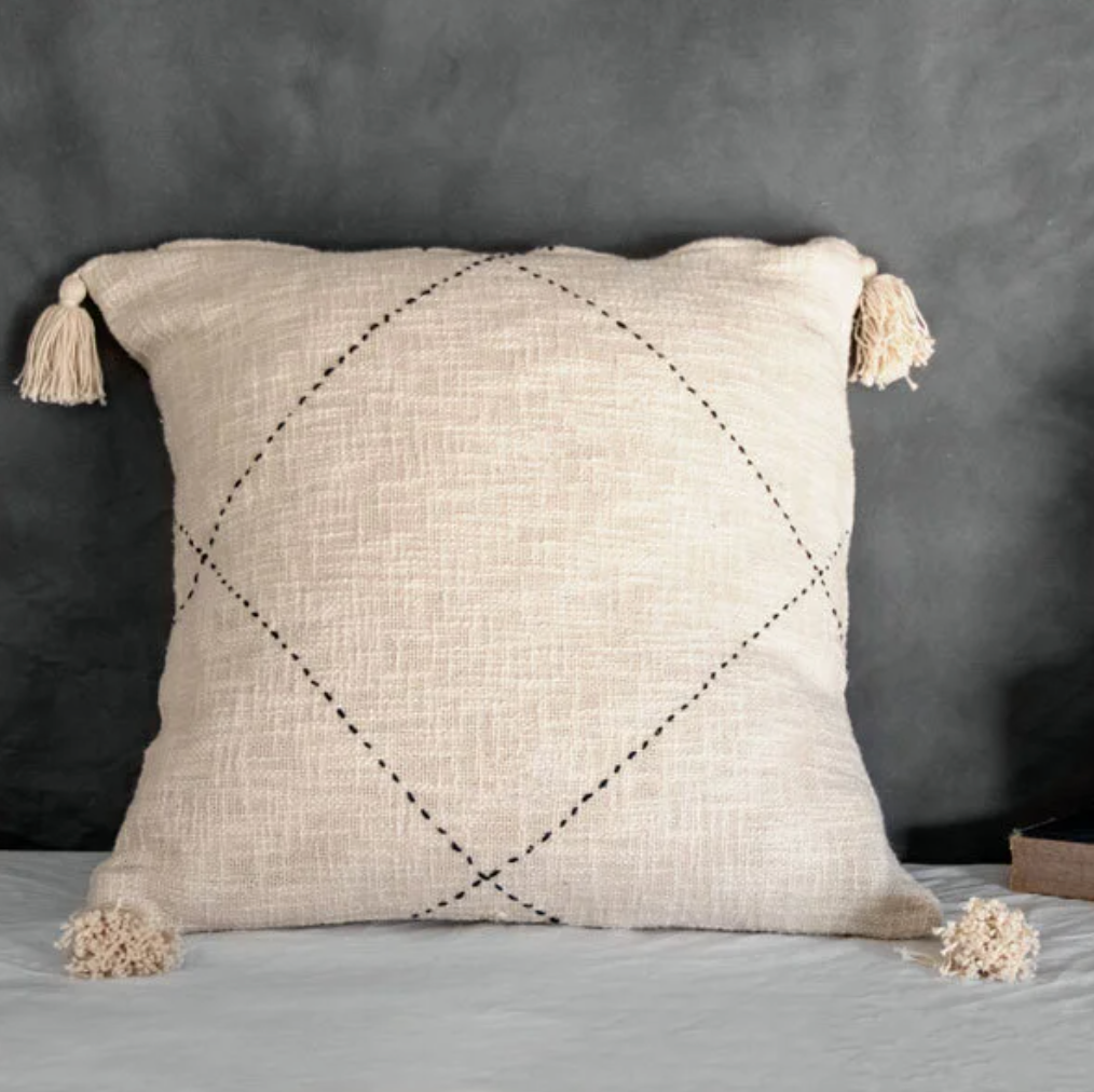 Beige Fringe Pillow, The Feathered Farmhouse