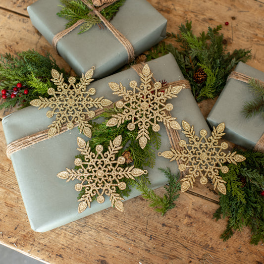 Gold Snowflake Ornaments, The Feathered Farmhouse