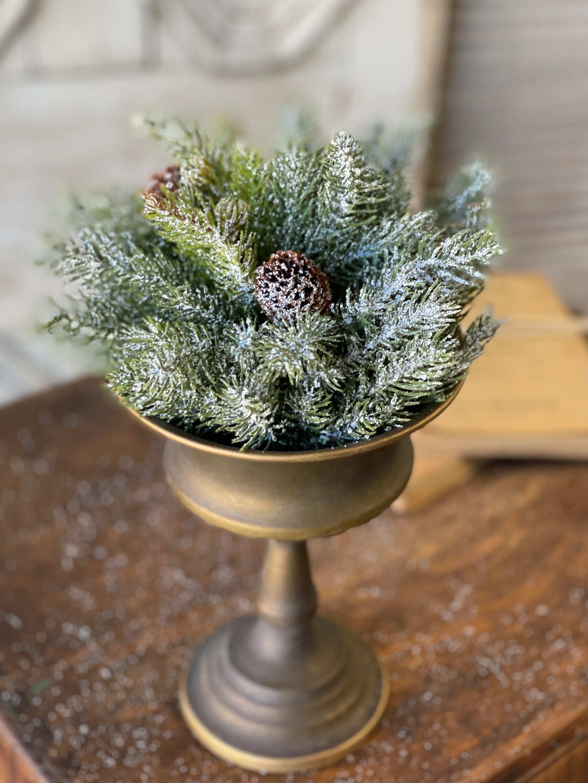 Frosted White Spruce Orb, Feathered Farmhouse