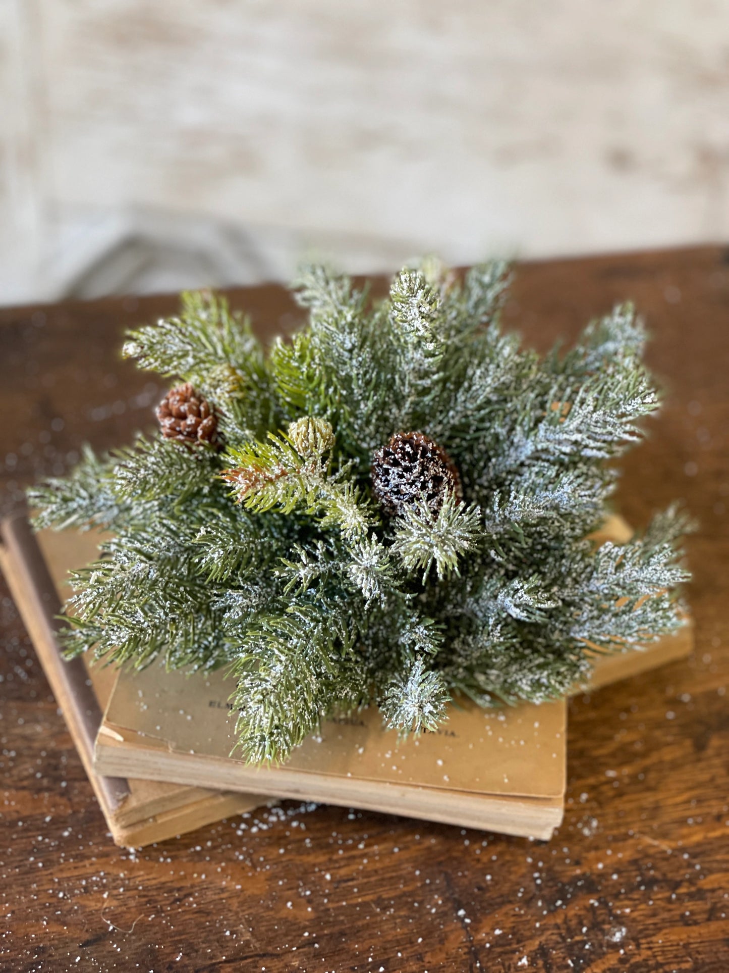 Frosted White Spruce Orb, Feathered Farmhouse