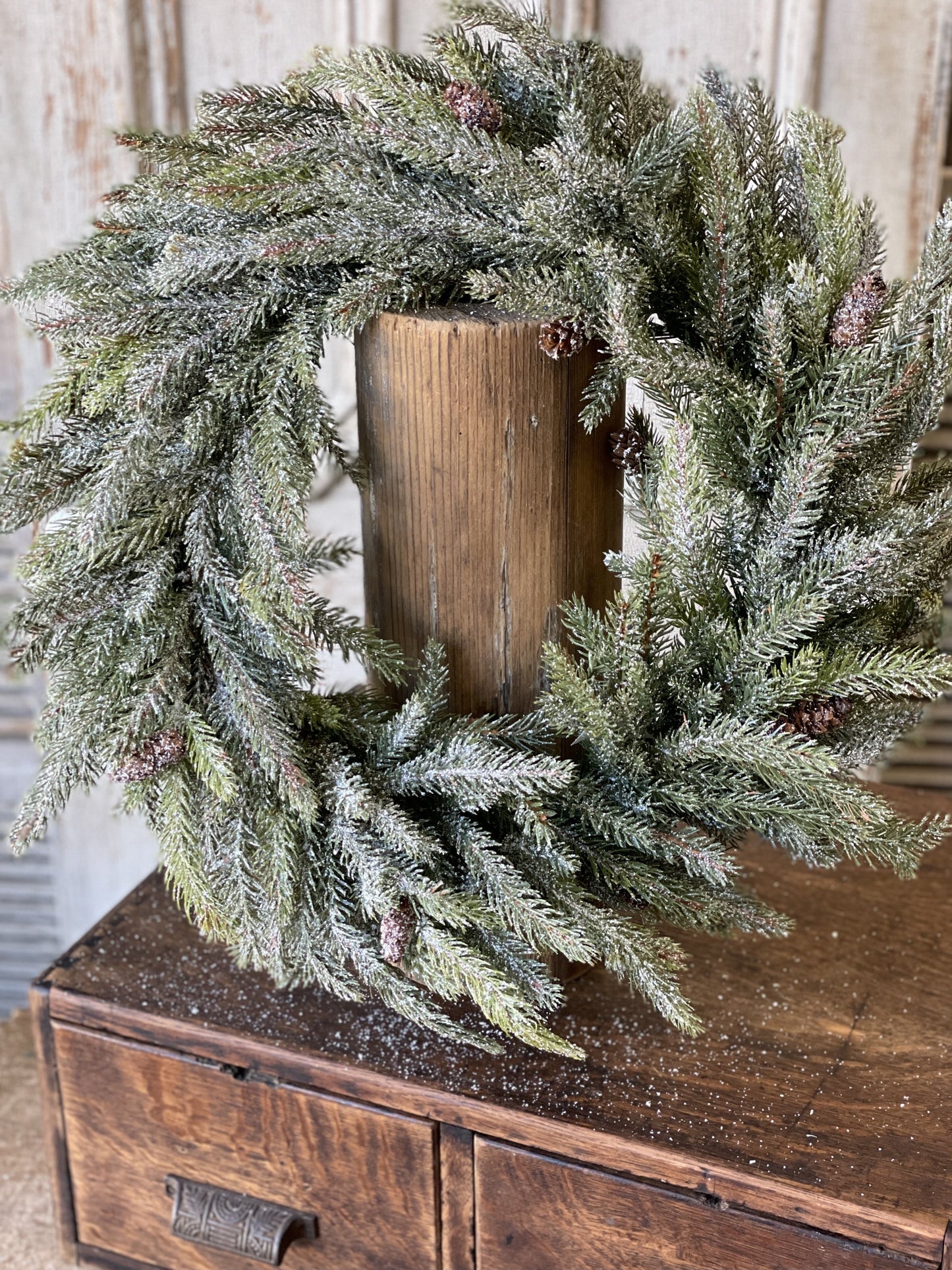 Frosted White Spruce Wreath, The Feathered Farmhouse