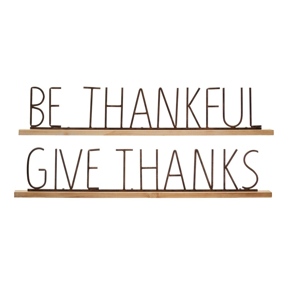 Be Thankful + Give Thanks Metal & Wood Sign