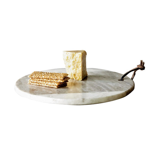 Round Marble Cheese Board w/Leather Tie