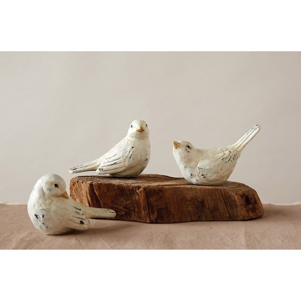 white resin bird, feathered farmhouse 