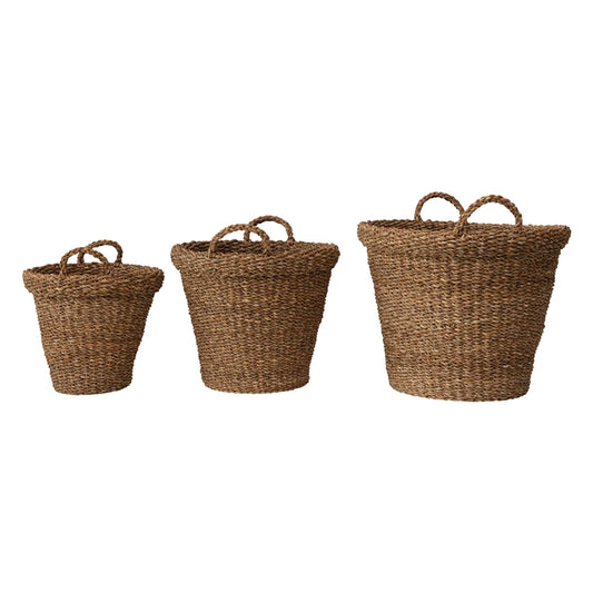 Tapered Hand-Woven Seagrass Backet with Handles, The Feathered Farmhouse