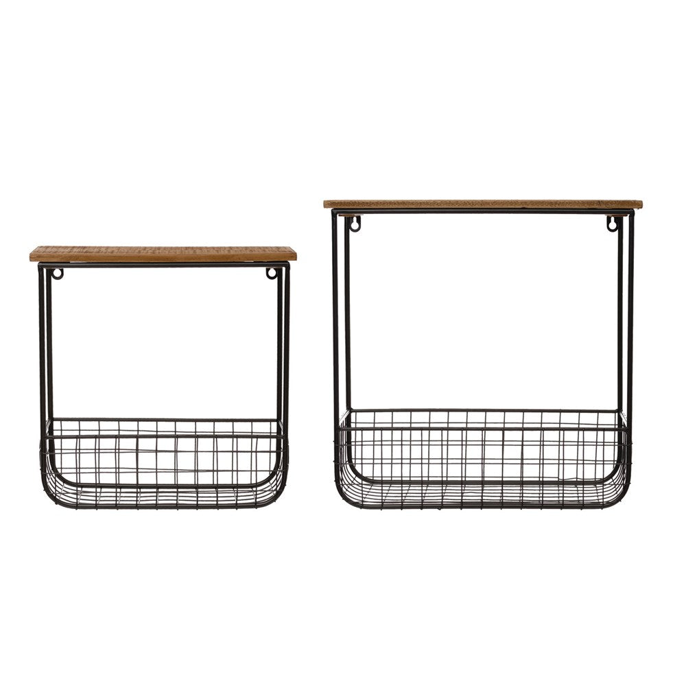 Wall shelf popular with metal baskets