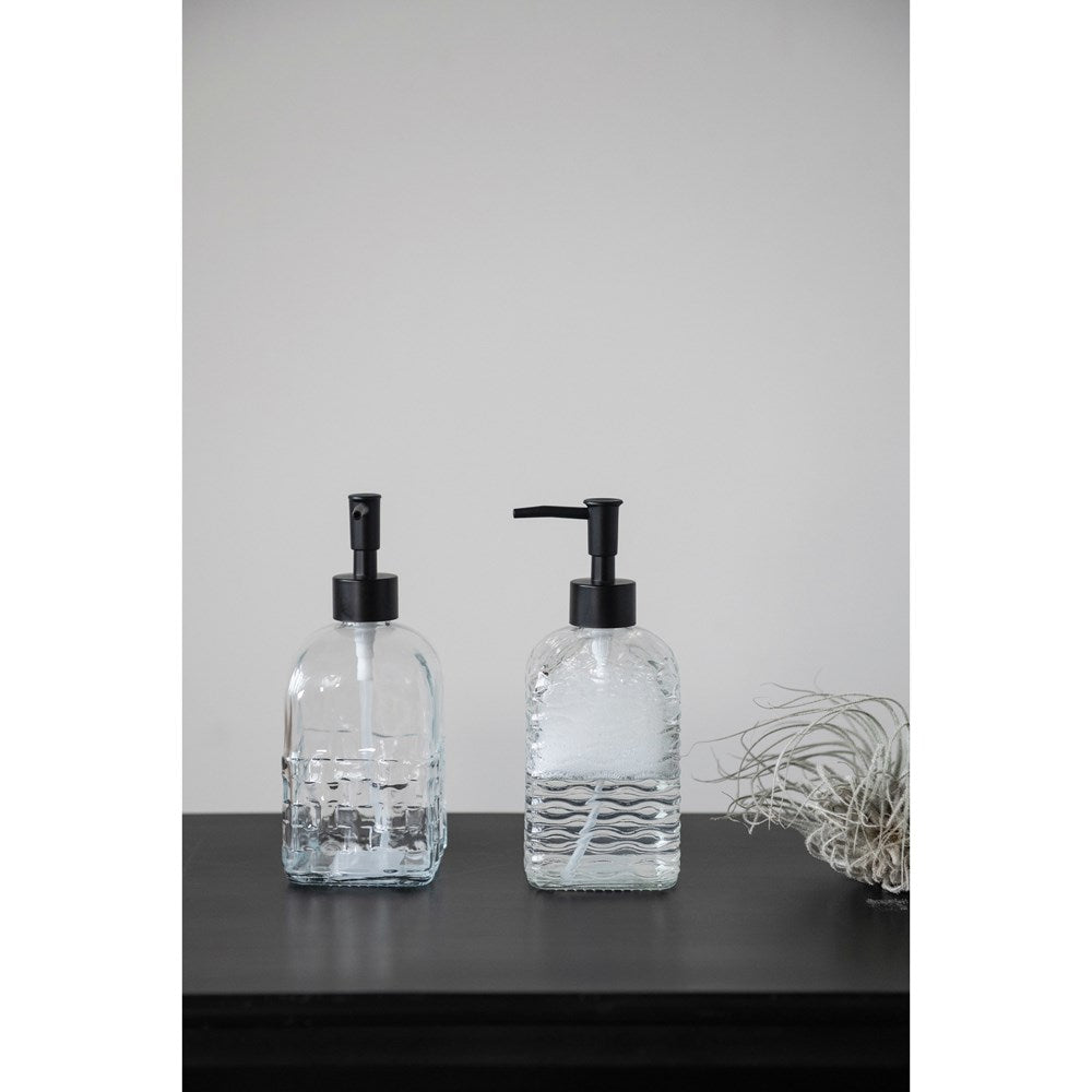 Embossed Glass Soap Dispenser, The Feathered Farmhouse