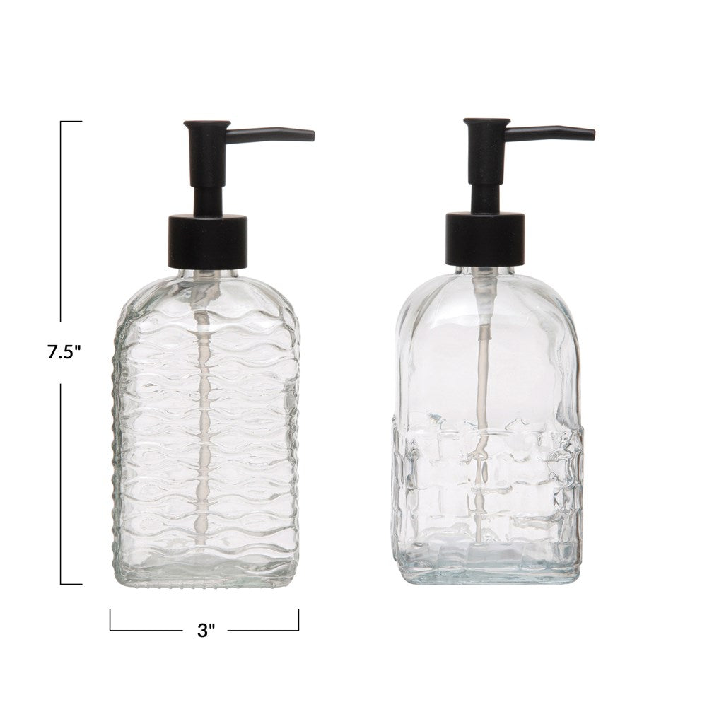 Embossed Glass Soap Dispenser, The Feathered Farmhouse