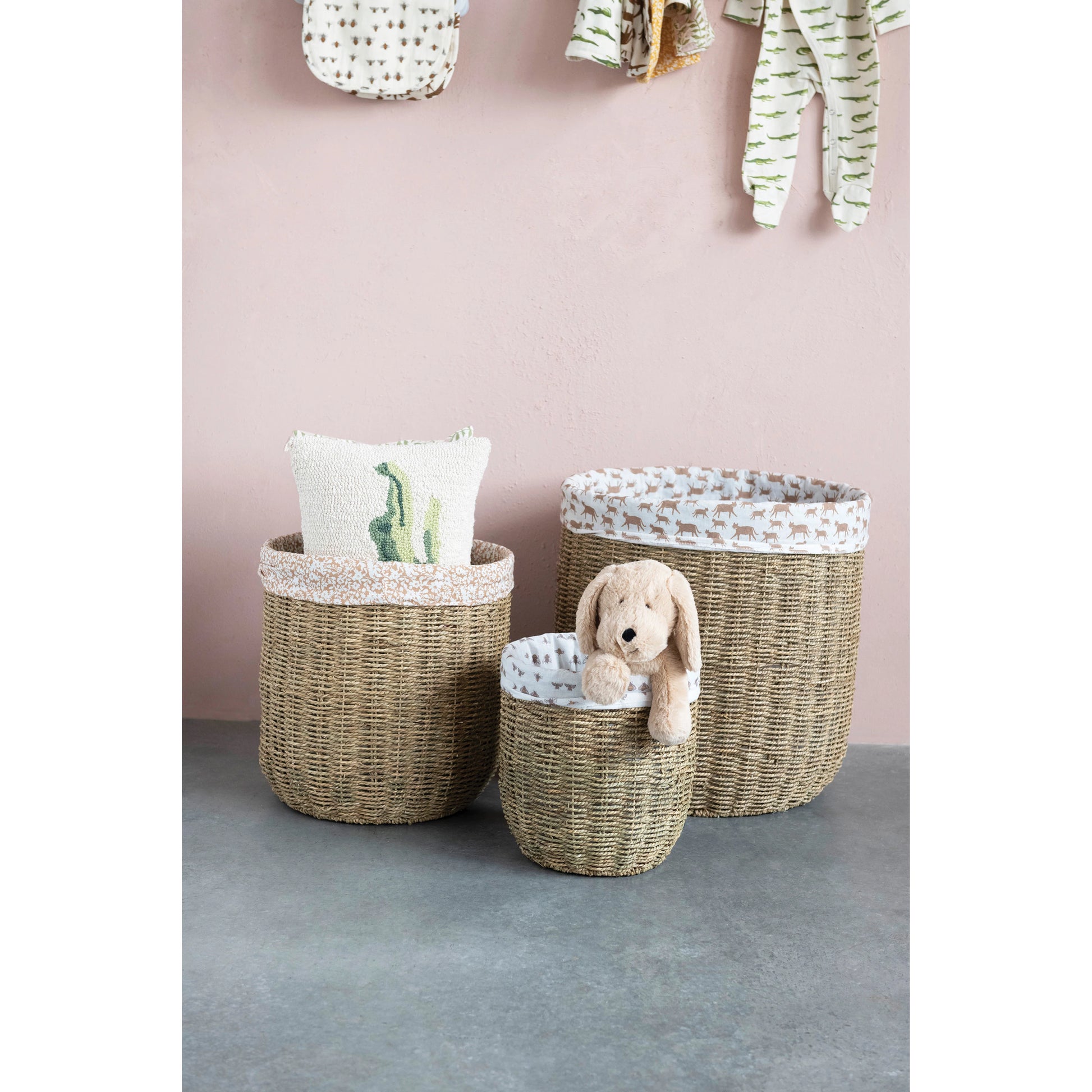 Laundry Basket w/ Patterned Lining, The Feathered Farmhouse