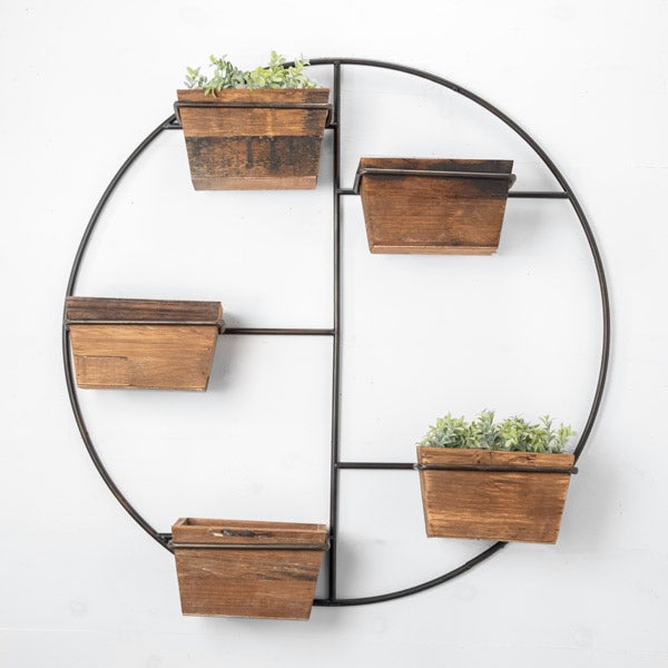Round Metal Planter Feathered Farmhouse