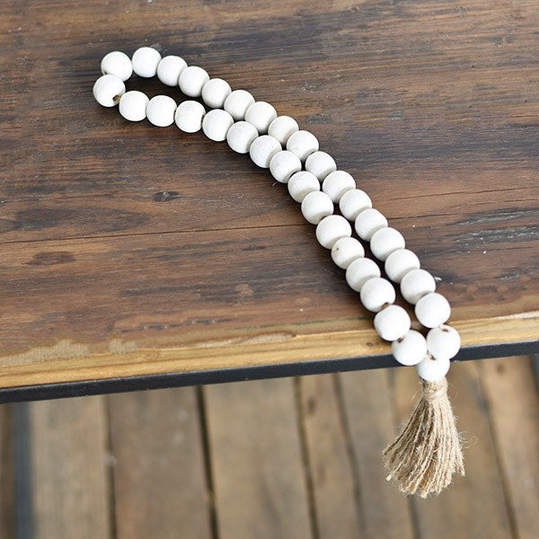 Chunky White Washed Bead w/Tassel
