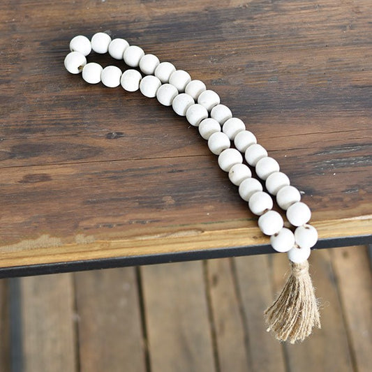 Chunky White Washed Bead w/Tassel