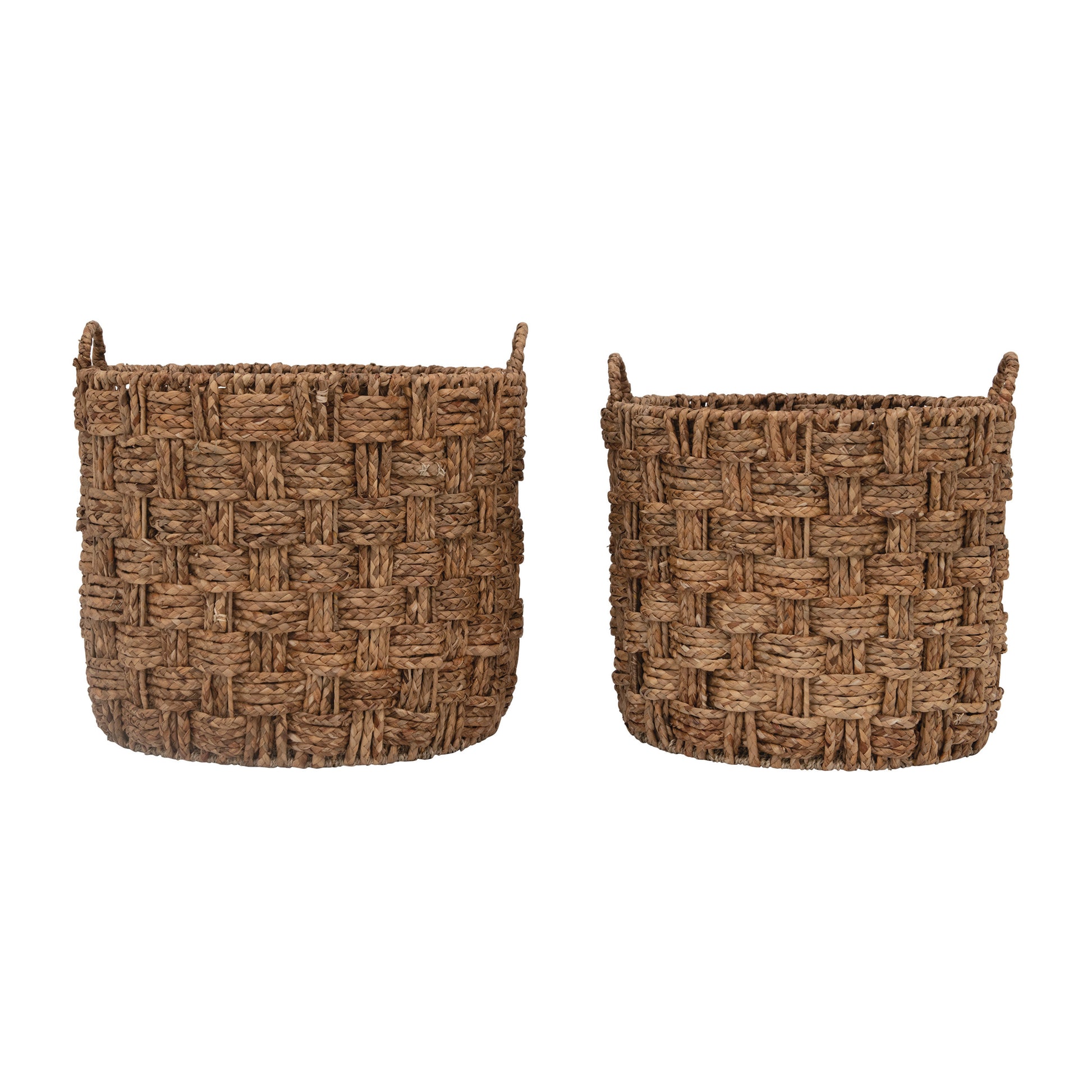 Hand-Woven Seagrass and Metal Baskets, feathered farmhouse 