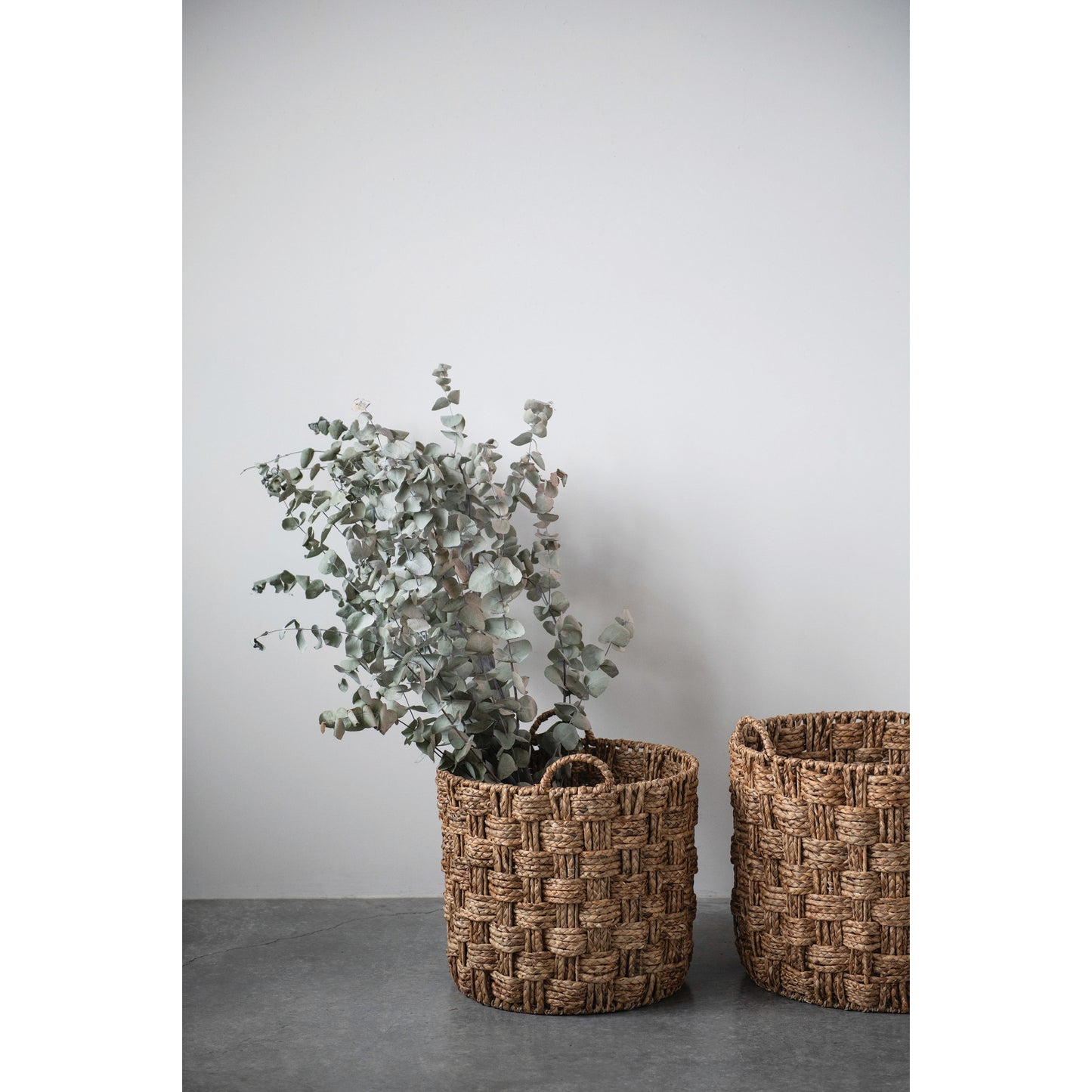 Hand-Woven Seagrass and Metal Baskets, feathered farmhouse 