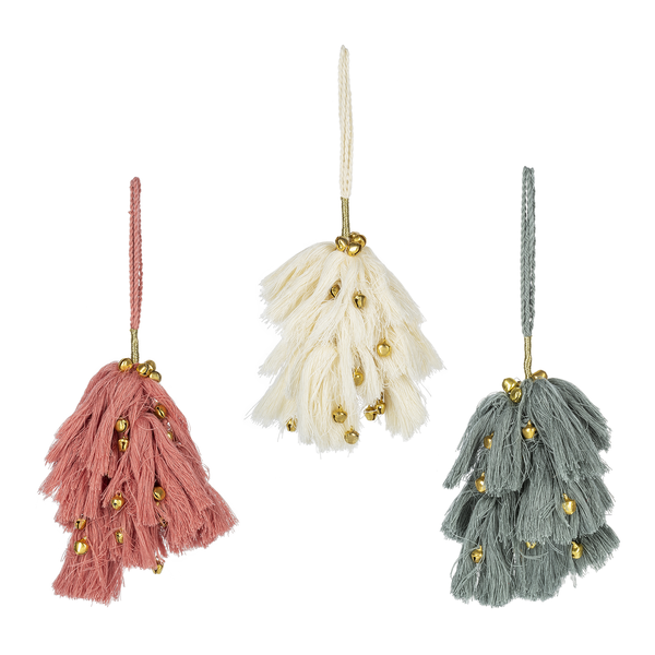 Tassel + Jingle Bell Ornaments, Feathered Farmhouse