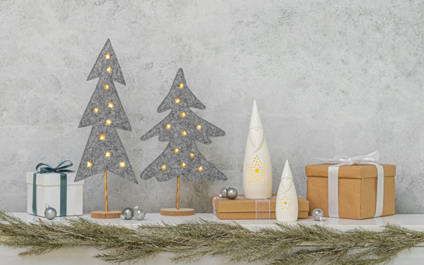 Gray Light Up Tree, Feathered Farmhouse
