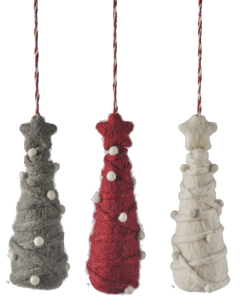 Wool Tree Ornaments, Feathered Farmhouse