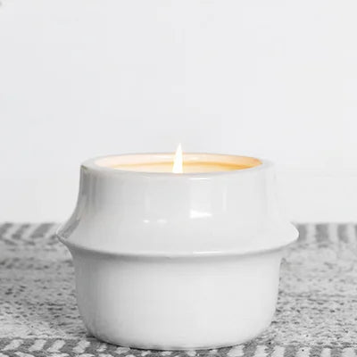 Citronella Candle in Ceramic Pot, Feathered Farmhouse