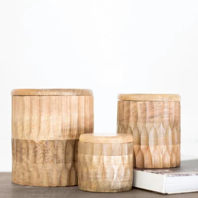Wood Carved Canisters, Feathered Farmhouse