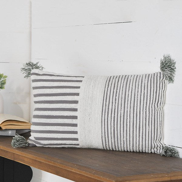 Grey + White Striped Pillow